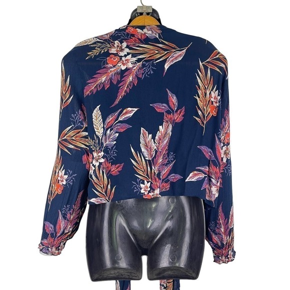 Patrons of Peace Floral Cardigan Boho Artsy Blue Long Sleeve Shawl Womens Medium - Picture 3 of 11